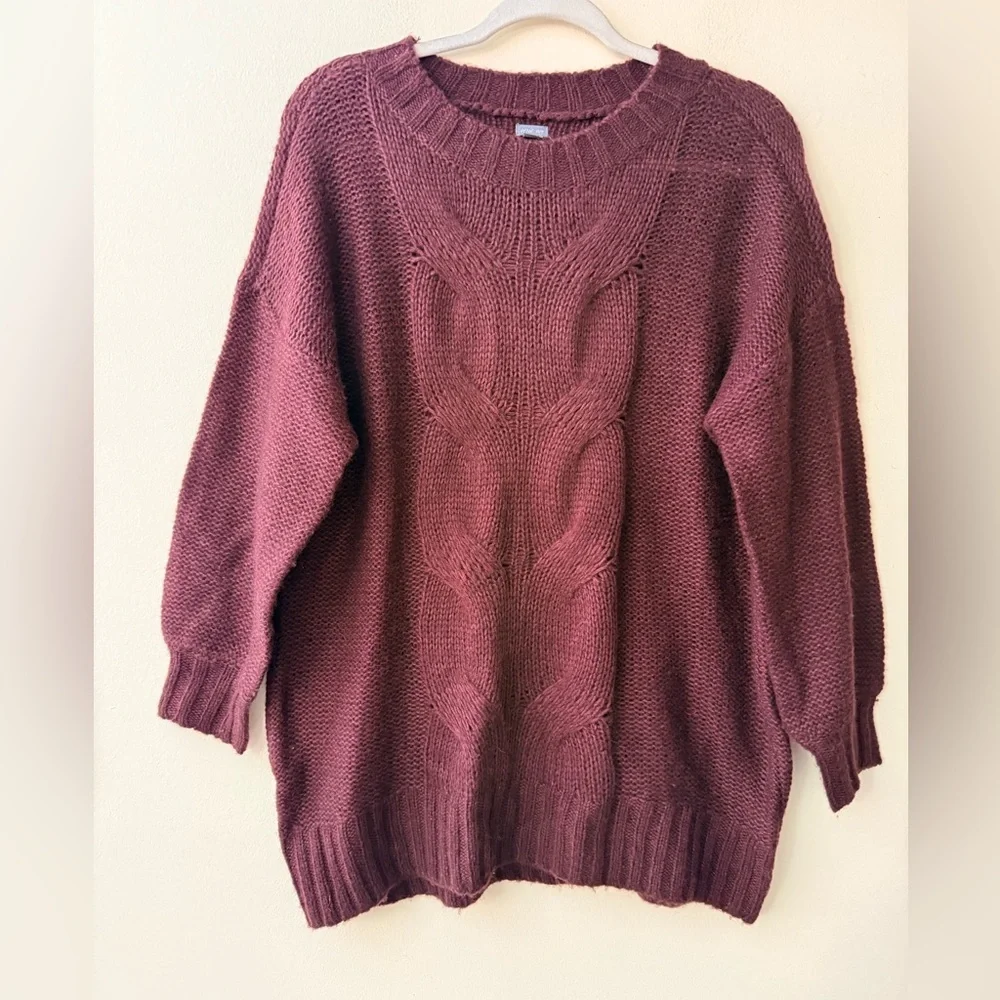 Aerie Maroon Lighter Weight Cable Knit Sweater, size XS Oversized